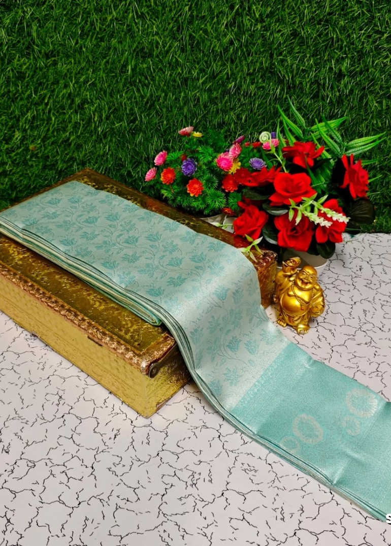 Premium kubera pattu saree rapier fancy  light weight silk type sarees function wear - ICE BLUE (6)