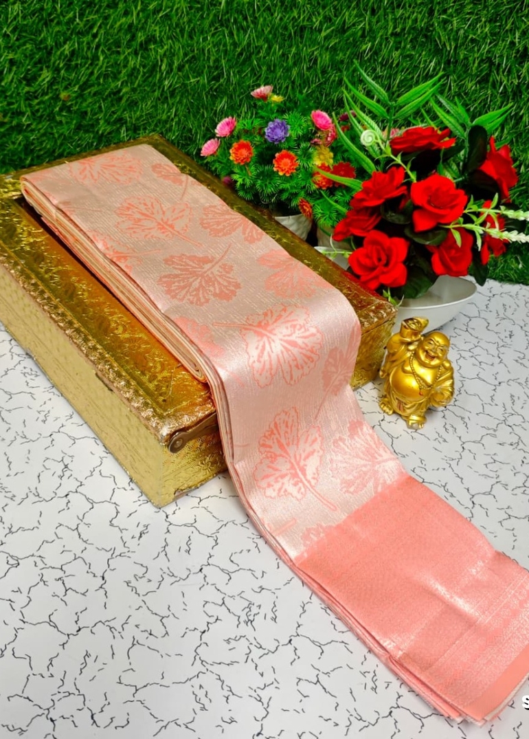 Premium kubera pattu saree rapier fancy  light weight silk type sarees function wear - LITE PEACH (5)