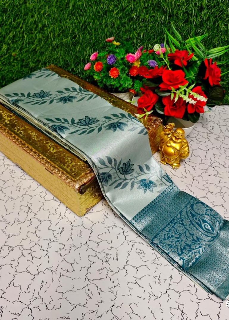 Premium kubera pattu saree rapier fancy  light weight silk type sarees function wear - LITE TEAL (6)