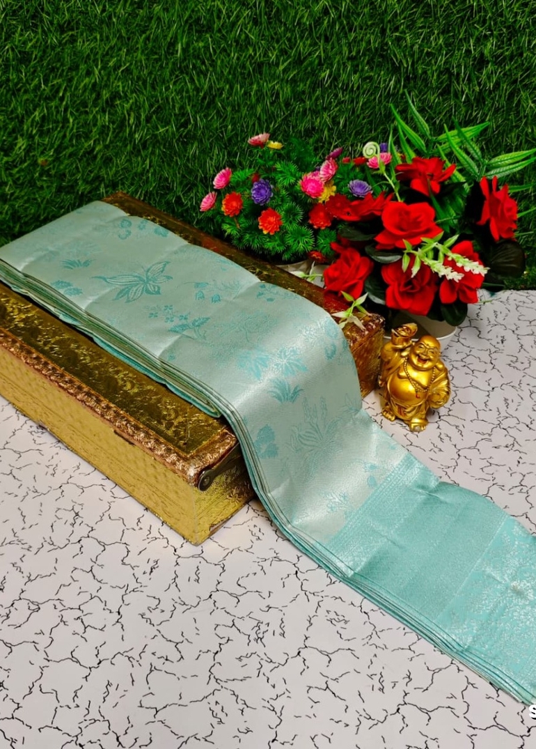 Premium kubera pattu saree rapier fancy  light weight silk type sarees function wear - ICE BLUE (7)