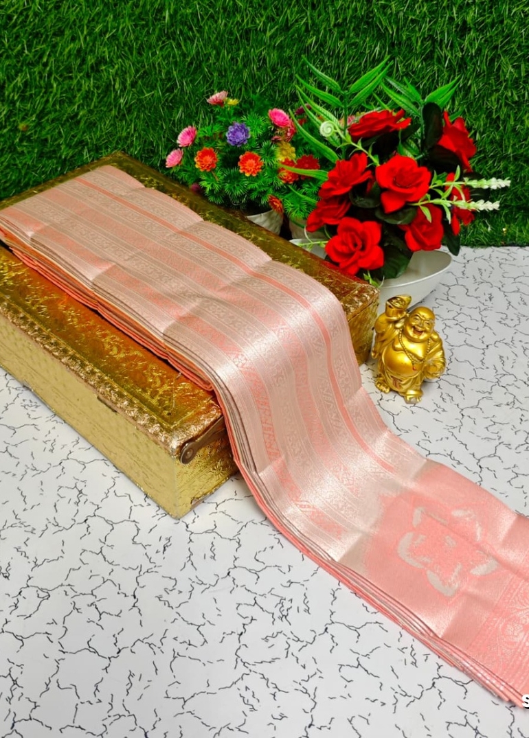 Premium kubera pattu saree rapier fancy  light weight silk type sarees function wear - LITE PEACH (6)