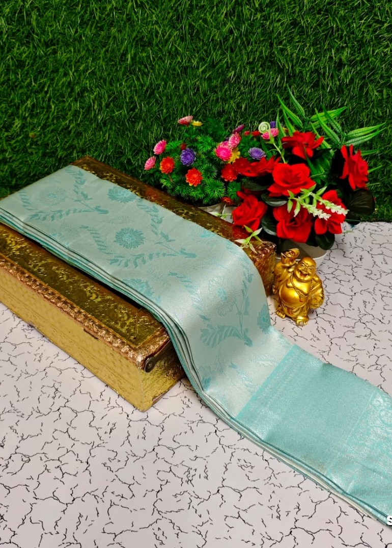 Premium kubera pattu saree rapier fancy  light weight silk type sarees function wear - ICE BLUE (8)