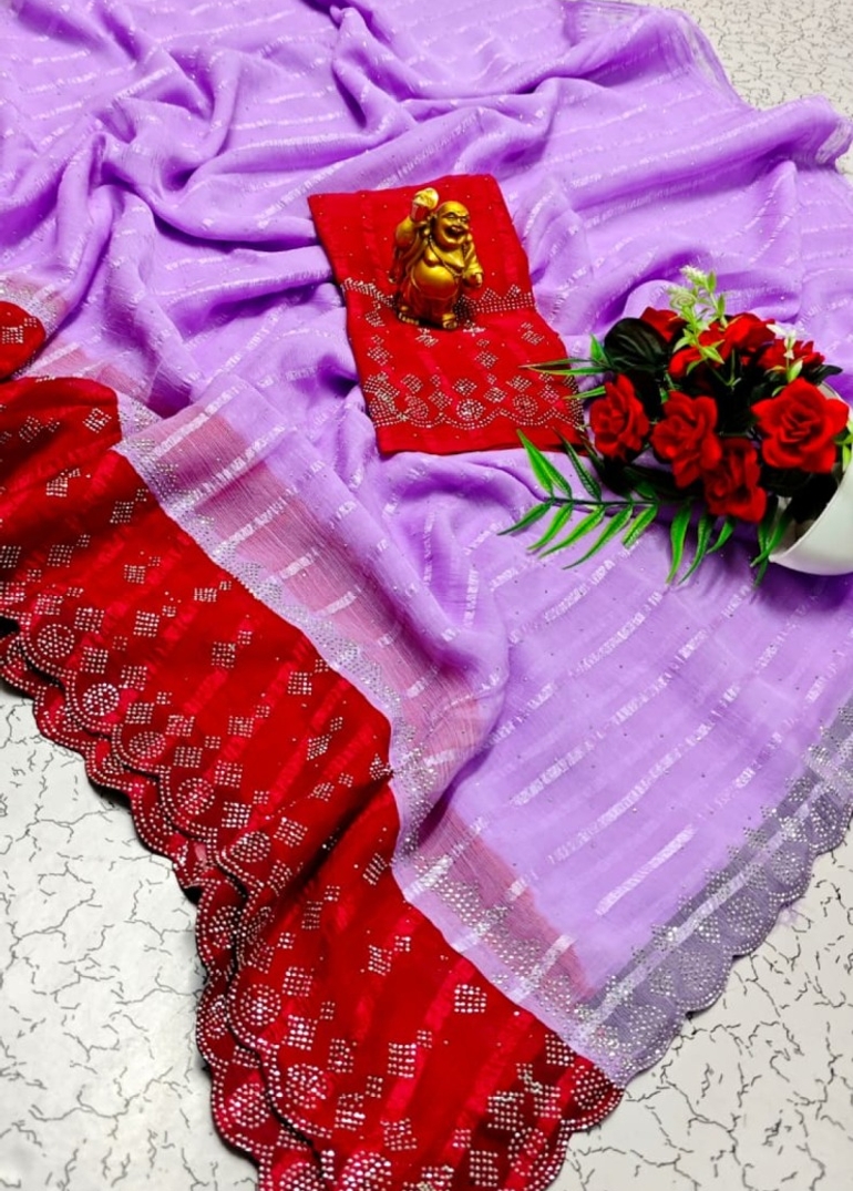 Fancy Stone Work Soft Silk Saree Full Same Color Border Contrast Color with blouse modern fancy item sarees - LEVENDOR