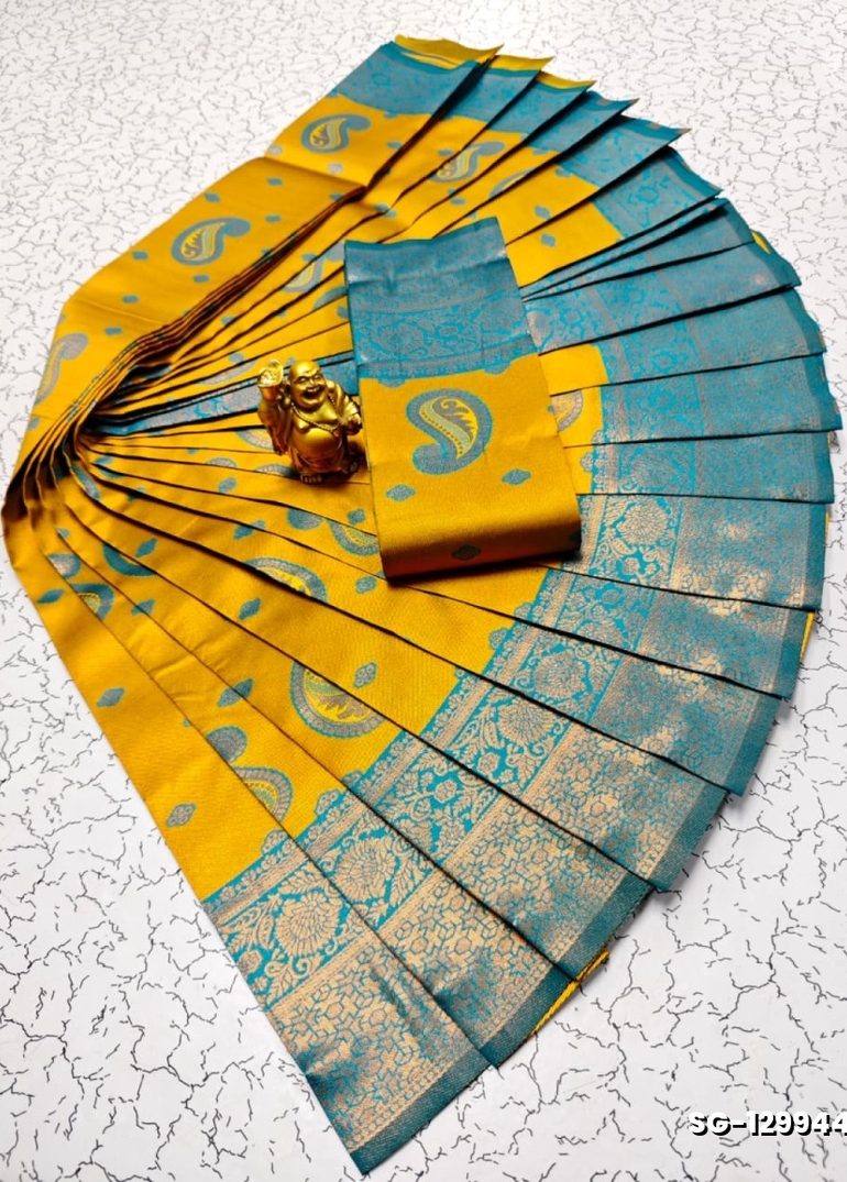 Premium kubera pattu saree rapier fancy  light weight silk mango design saree - LIGHT YELLOW