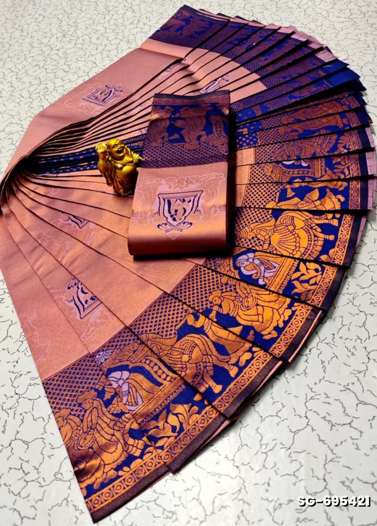 Premium kubera pattu saree rapier fancy  light weight silk pallakku design saree - BABY PINK