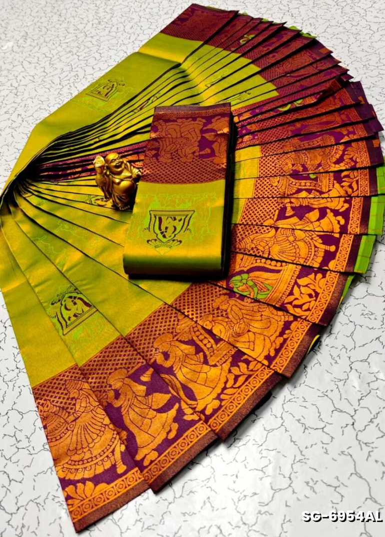 Premium kubera pattu saree rapier fancy  light weight silk pallakku design saree - LITE GREEN (1)