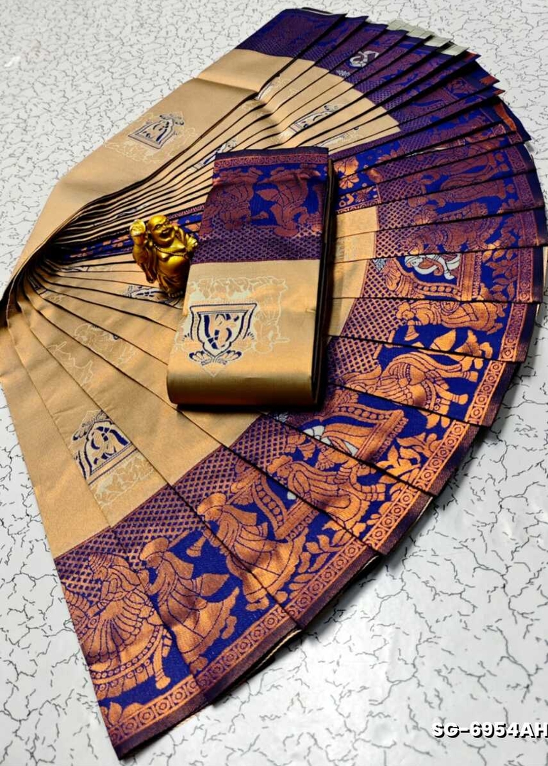 Premium kubera pattu saree rapier fancy  light weight silk pallakku design saree - SANDLE (1)