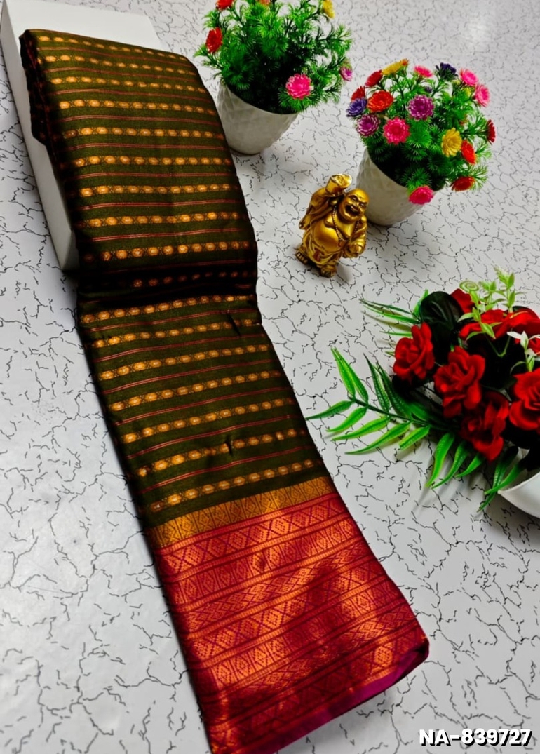 Narayani Cotton with Classic Zari Border - MEHENDHI GREEN