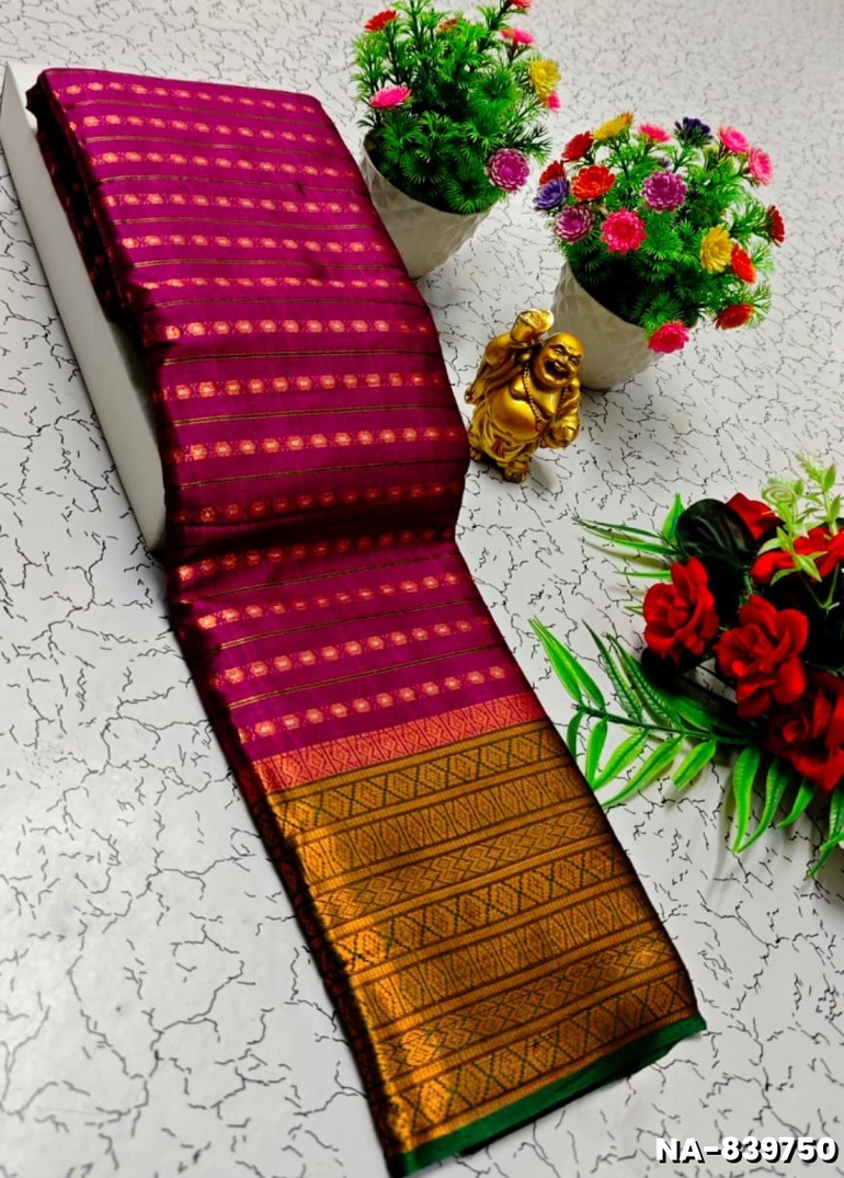Narayani Cotton with Classic Zari Temple Border - MEJANTA