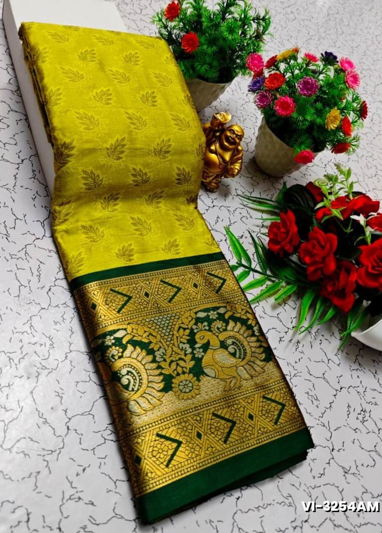 Traditional Paavaii Silk Saree And Premium Design Saree Border Zari Design - LEMON GREEN