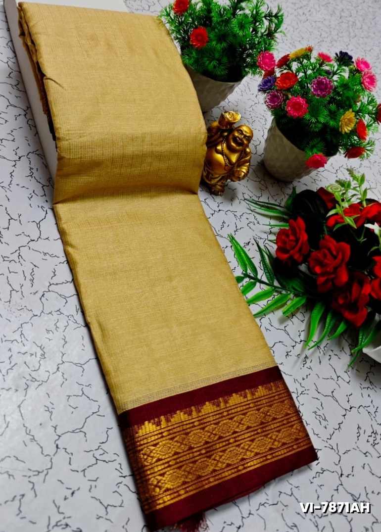Traditional Plain Silk Saree Premium Design Border Zari Design - SANDLE