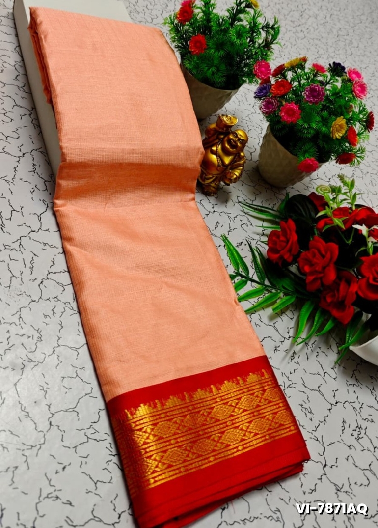 Traditional Plain Silk Saree Premium Design Border Zari Design - LITE PEACH