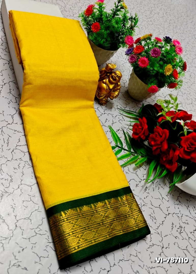 Traditional Plain Silk Saree Premium Design Border Zari Design - YELLOW