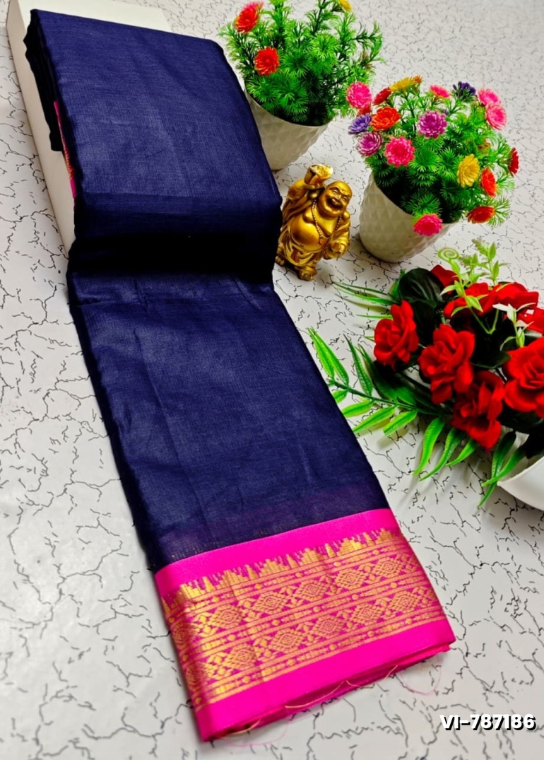 Traditional Plain Silk Saree Premium Design Border Zari Design - R BLUE