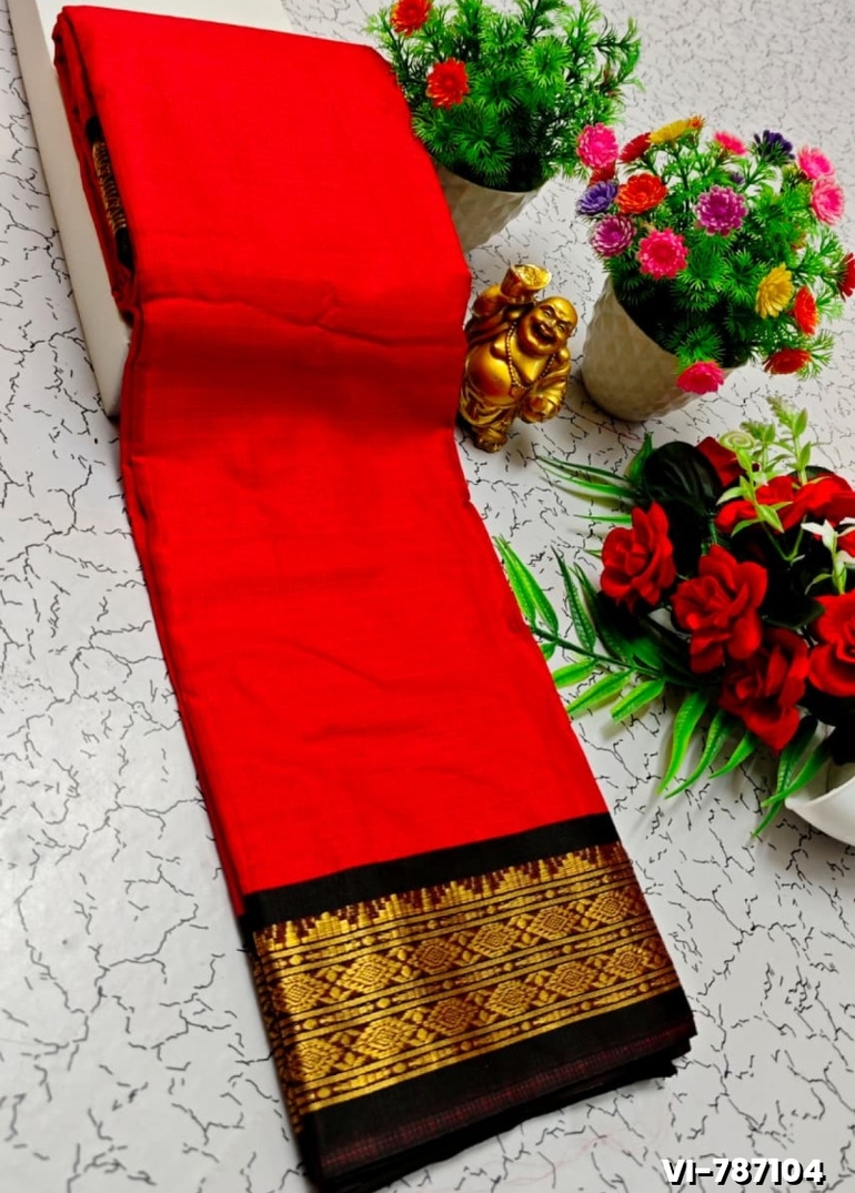Traditional Plain Silk Saree Premium Design Border Zari Design - RED