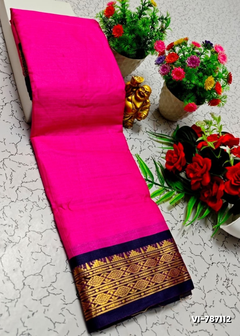 Traditional Plain Silk Saree Premium Design Border Zari Design - PINK