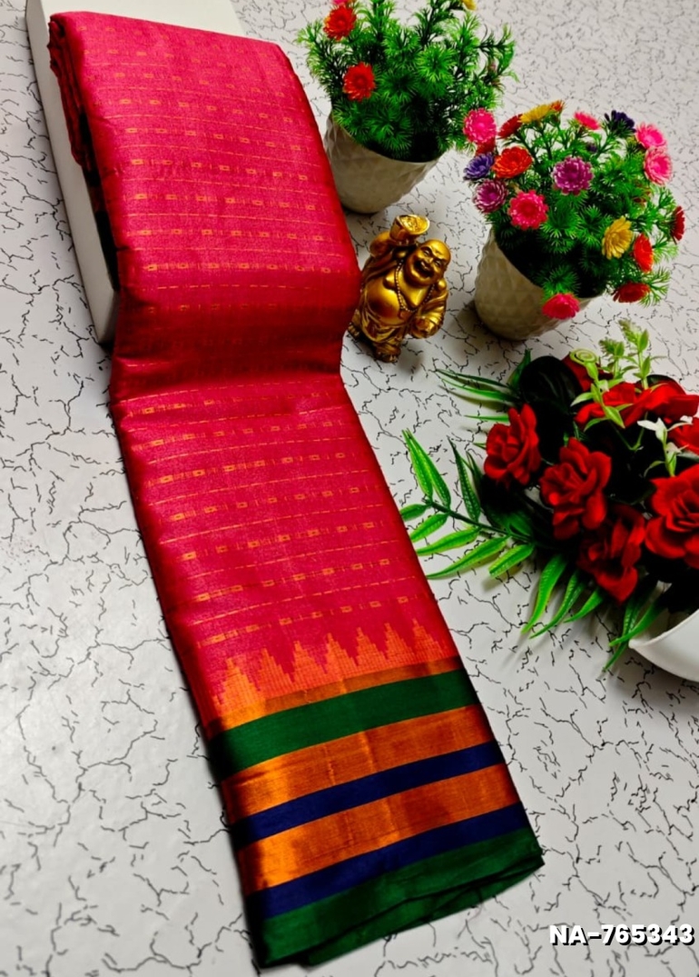 Narayani Cotton with Classic Zari Temple Border - LIGHT PINK