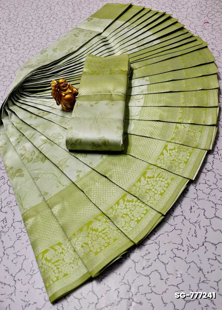 Premium kubera pattu saree rapier fancy  light weight silk type sarees flower design function wear - LIGHT GREEN