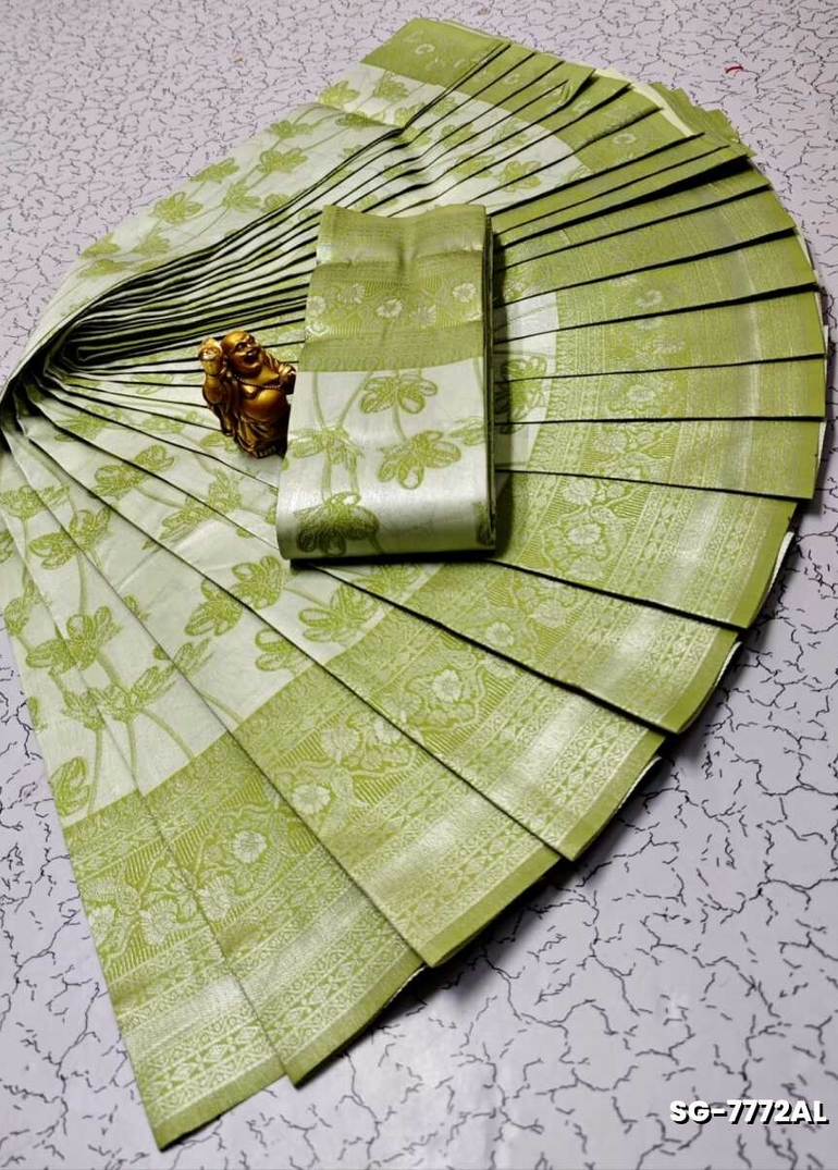 Premium kubera pattu saree rapier fancy  light weight silk type sarees flower design function wear - LITE GREEN