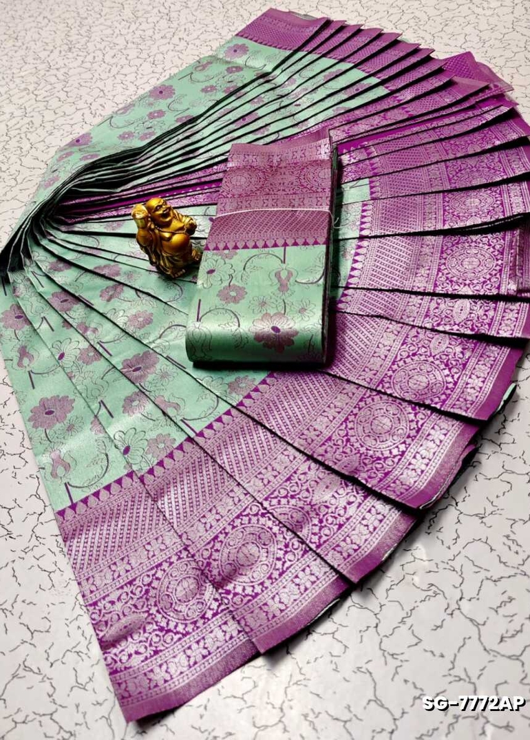 Premium kubera pattu saree rapier fancy  light weight silk type sarees flower design function wear - REXONA