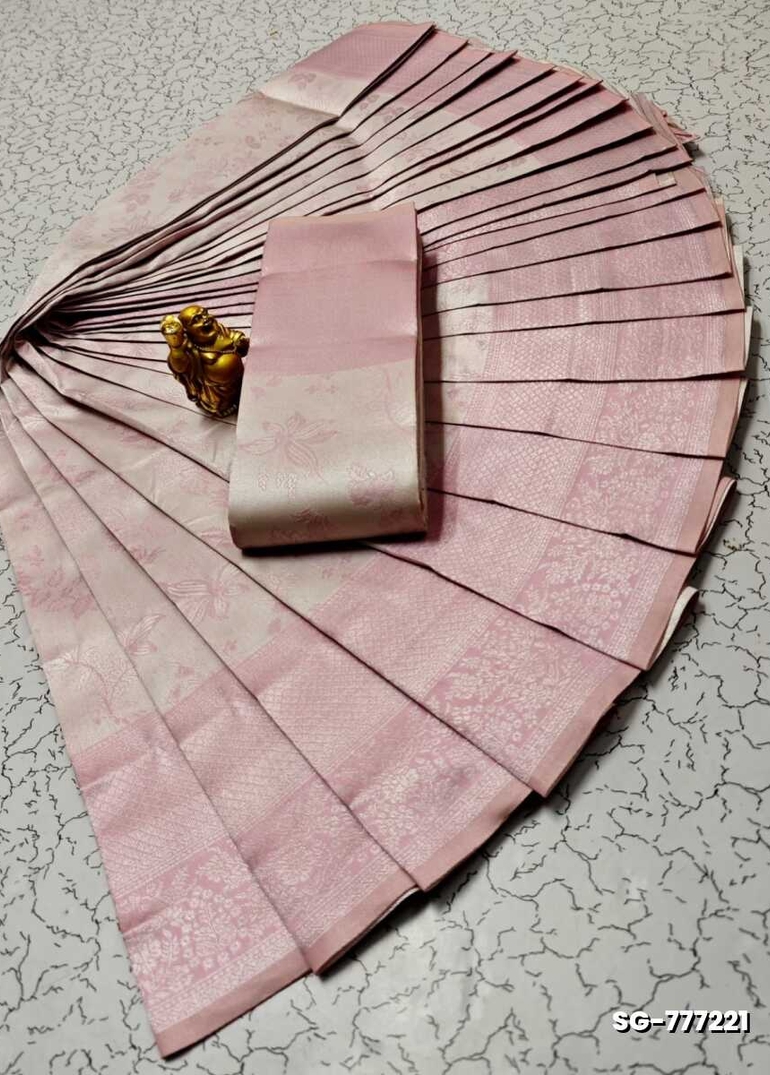 Premium kubera pattu saree rapier fancy  light weight silk type sarees flower design function wear - BABY PINK