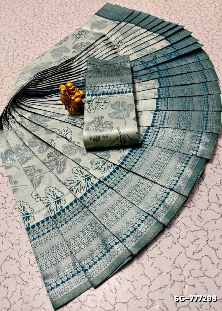 Premium kubera pattu saree rapier fancy  light weight silk type sarees flower design function wear - LITE TEAL