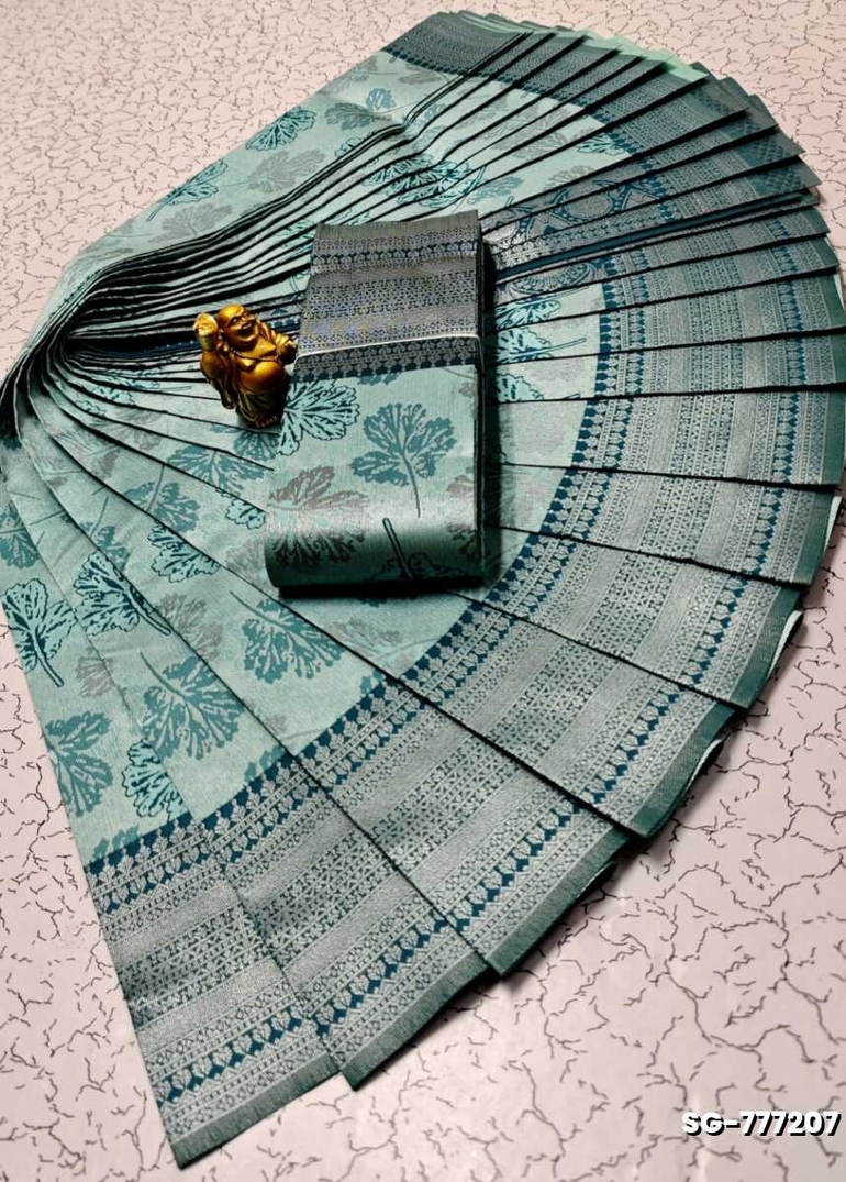 Premium kubera pattu saree rapier fancy  light weight silk type sarees flower design function wear - TEAL COLOUR