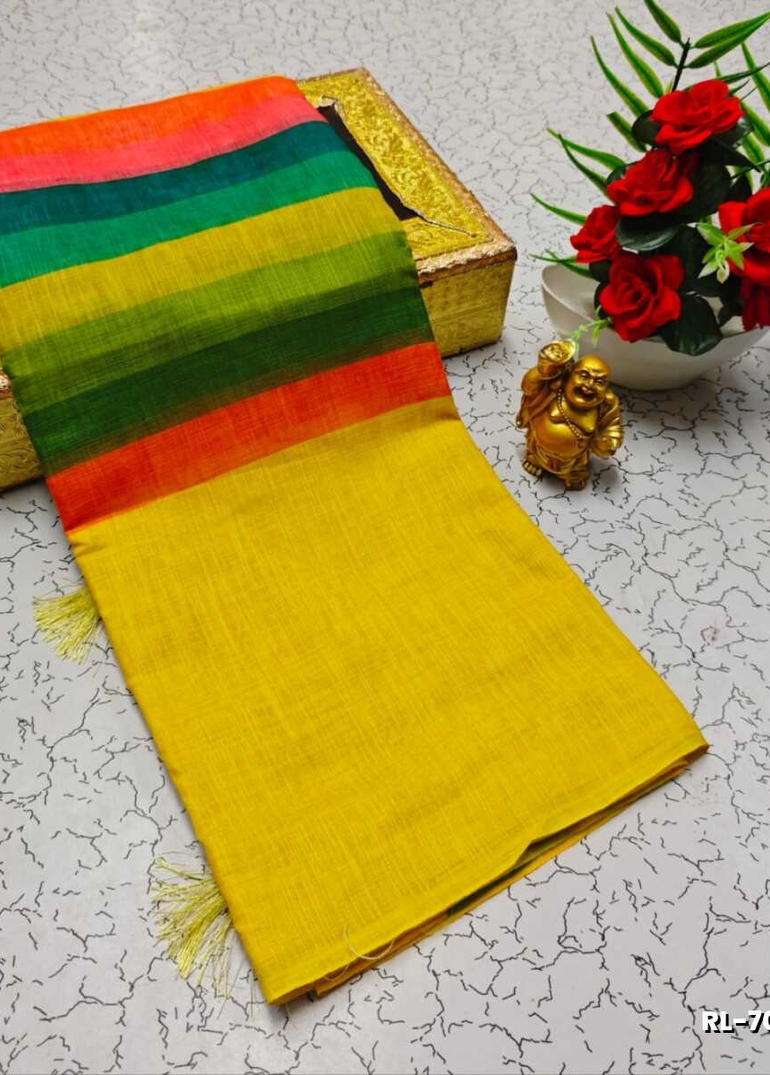 Rain bow Pattern Soft Linen Cotton Saree traditional look collection - MULTI COLOR (1)