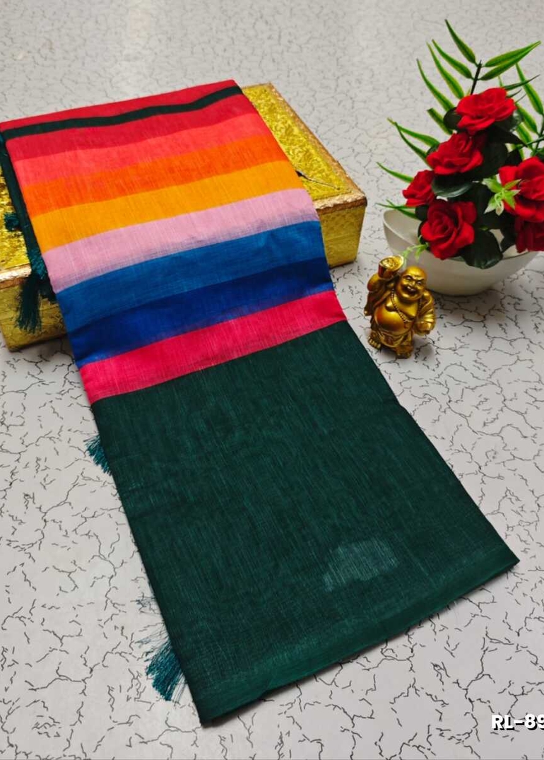 Rain bow Pattern Soft Linen Cotton Saree traditional look collection - MULTI COLOR (2)