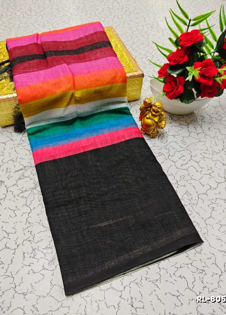 Rain bow Pattern Soft Linen Cotton Saree traditional look collection - MULTI COLOR (5)