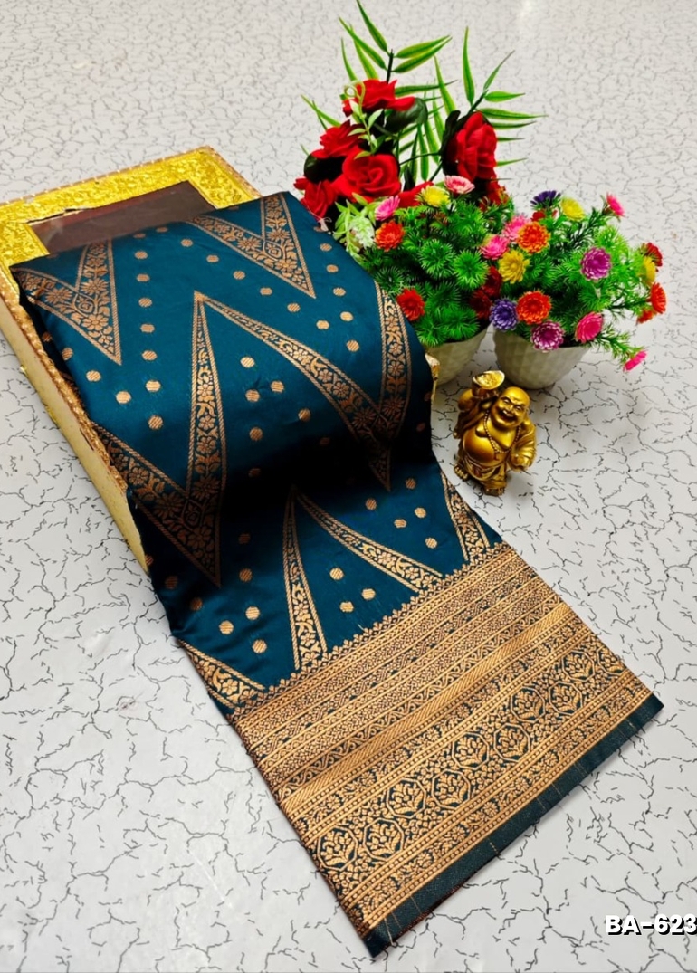 1000 Butta premium Soft Silk Saree weddings, festivals, traditional Wear - PEACKOK BLUE (1)