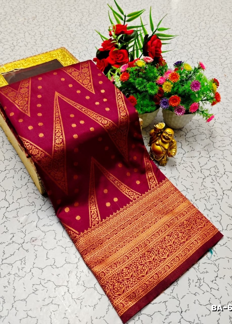 1000 Butta premium Soft Silk Saree weddings, festivals, traditional Wear - MAROON COLOR