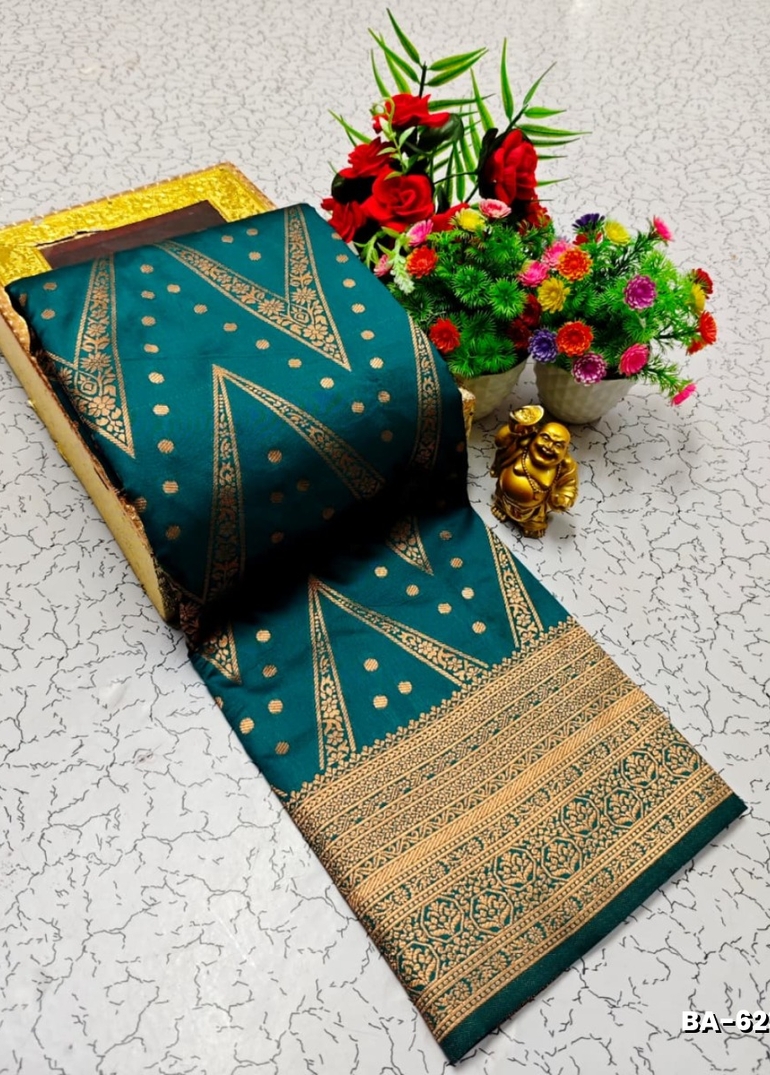 1000 Butta premium Soft Silk Saree weddings, festivals, traditional Wear - PEACOCK GREEN (1)