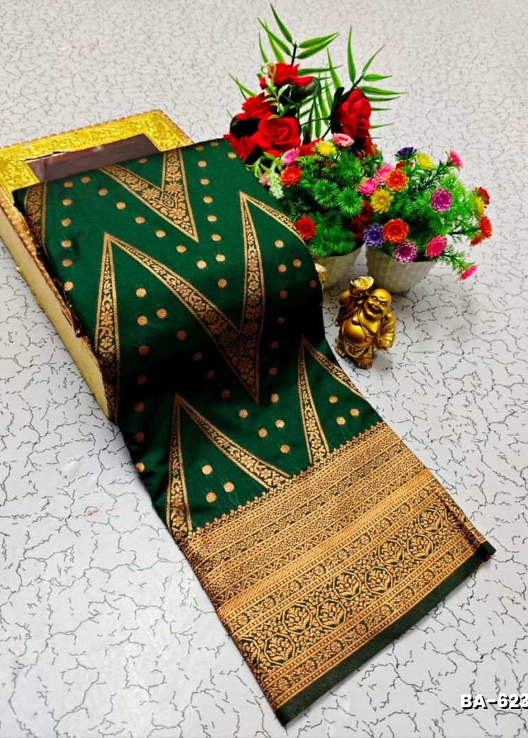 1000 Butta premium Soft Silk Saree weddings, festivals, traditional Wear - BOTTLE GREEN (1)