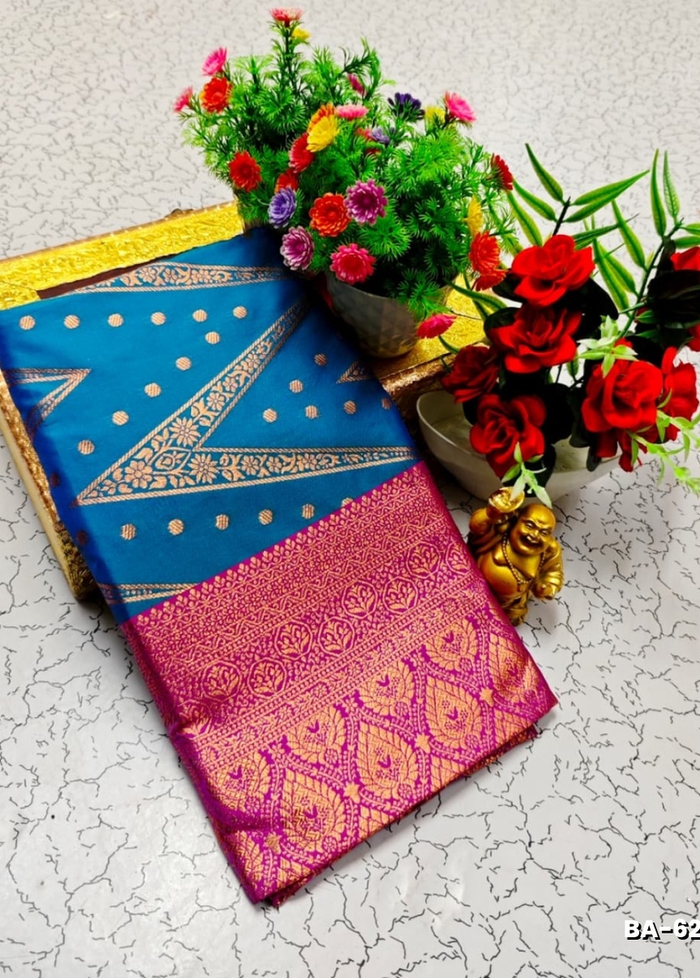 1000 Butta premium Soft Silk Saree weddings, festivals, traditional Wear - BLUE COLOUR (1)