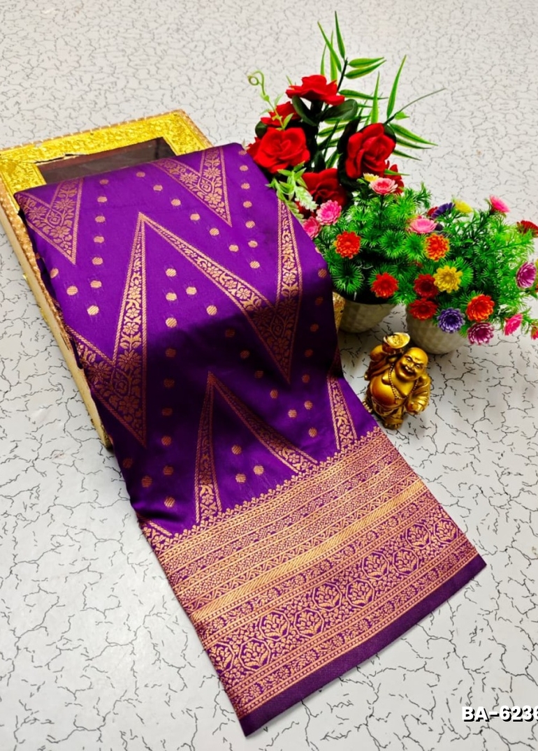 1000 Butta premium Soft Silk Saree weddings, festivals, traditional Wear - BRINJAL COLOUR