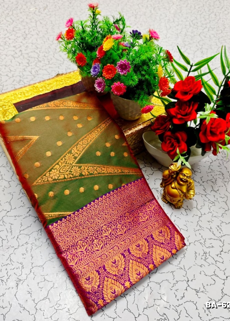 1000 Butta premium Soft Silk Saree weddings, festivals, traditional Wear - LITE GREEN
