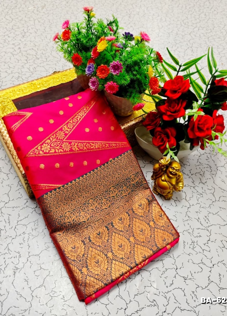 1000 Butta premium Soft Silk Saree weddings, festivals, traditional Wear - DARK PINK