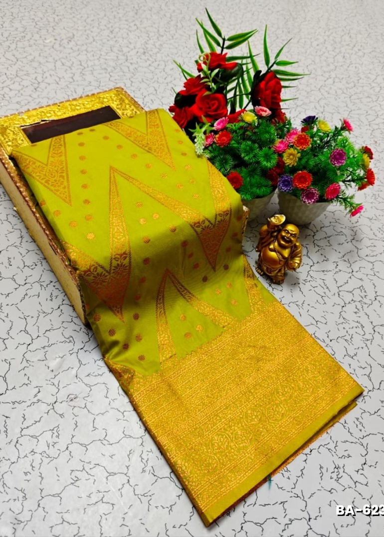 1000 Butta premium Soft Silk Saree weddings, festivals, traditional Wear - LEMON GREEN N