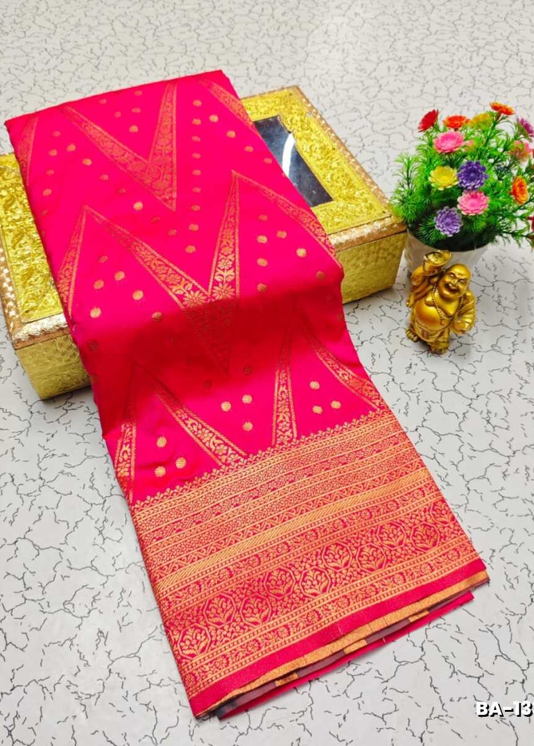 1000 Butta premium Soft Silk Saree weddings, festivals, traditional Wear - DARK PINK (1)