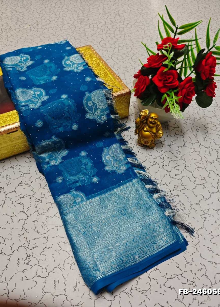 Premium Banarasi Silk Saree with Heavy Silver Zari & Stone Work Saree - NORMAL  BLUE (2)