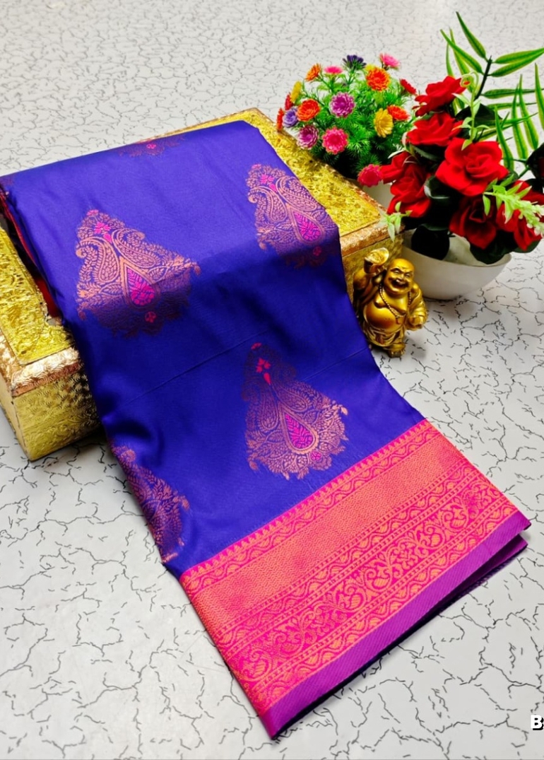 Premium Meena work Soft Silk Saree weddings, festivals, traditional Wear - BRINJAL COLOUR