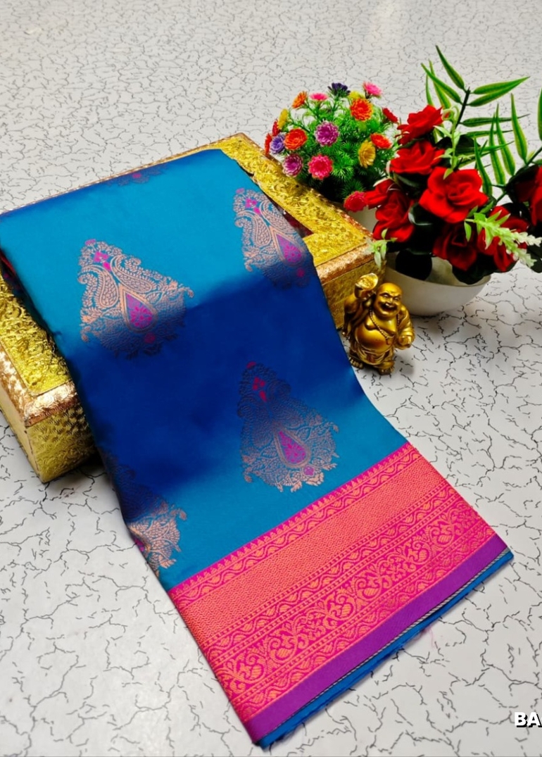 Premium Meena work Soft Silk Saree weddings, festivals, traditional Wear - BLUE COLOUR