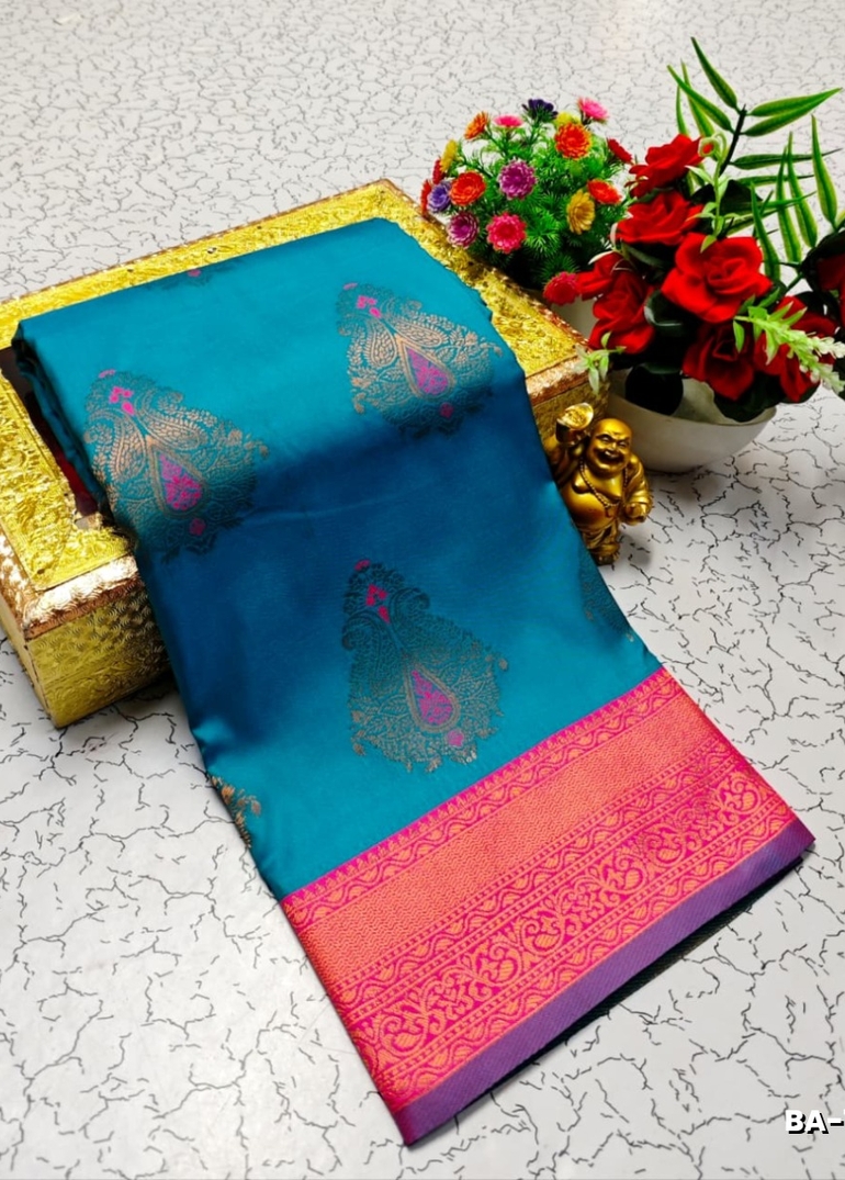 Premium Meena work Soft Silk Saree weddings, festivals, traditional Wear - PEACOCK GREEN