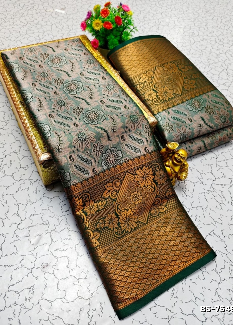 Premium Bridal Tissue Silk Saree with Intricate Zari Weave - MEHENDHI GREEN (1)