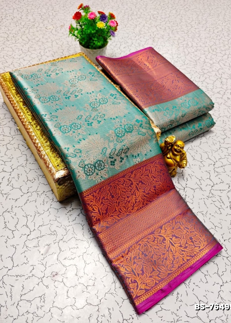 Premium Bridal Tissue Silk Saree with Intricate Zari Weave- LIGHT BLUE N