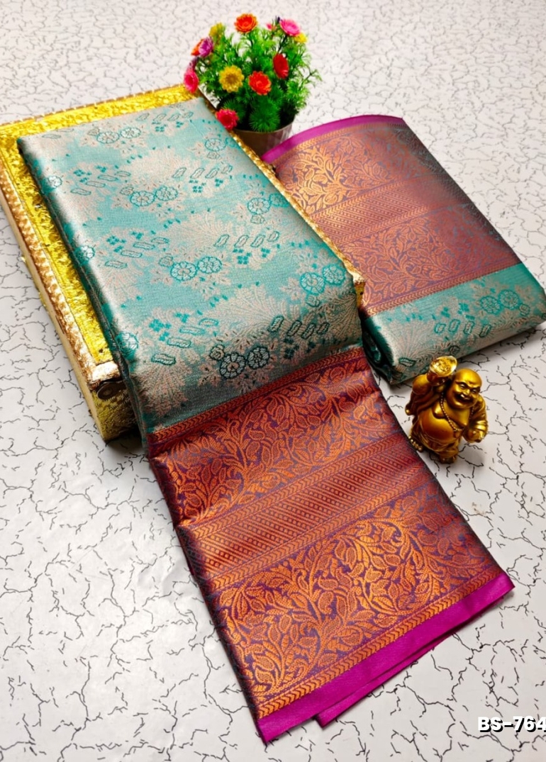 Premium Bridal Tissue Silk Saree with Intricate Zari Weave- ICE BLUE (9)