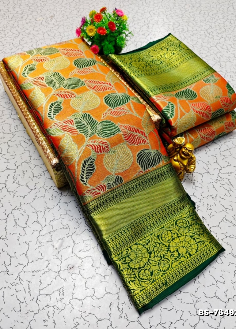 Premium Bridal Tissue Silk Saree with Intricate Zari Weave - ORANGE N (1)