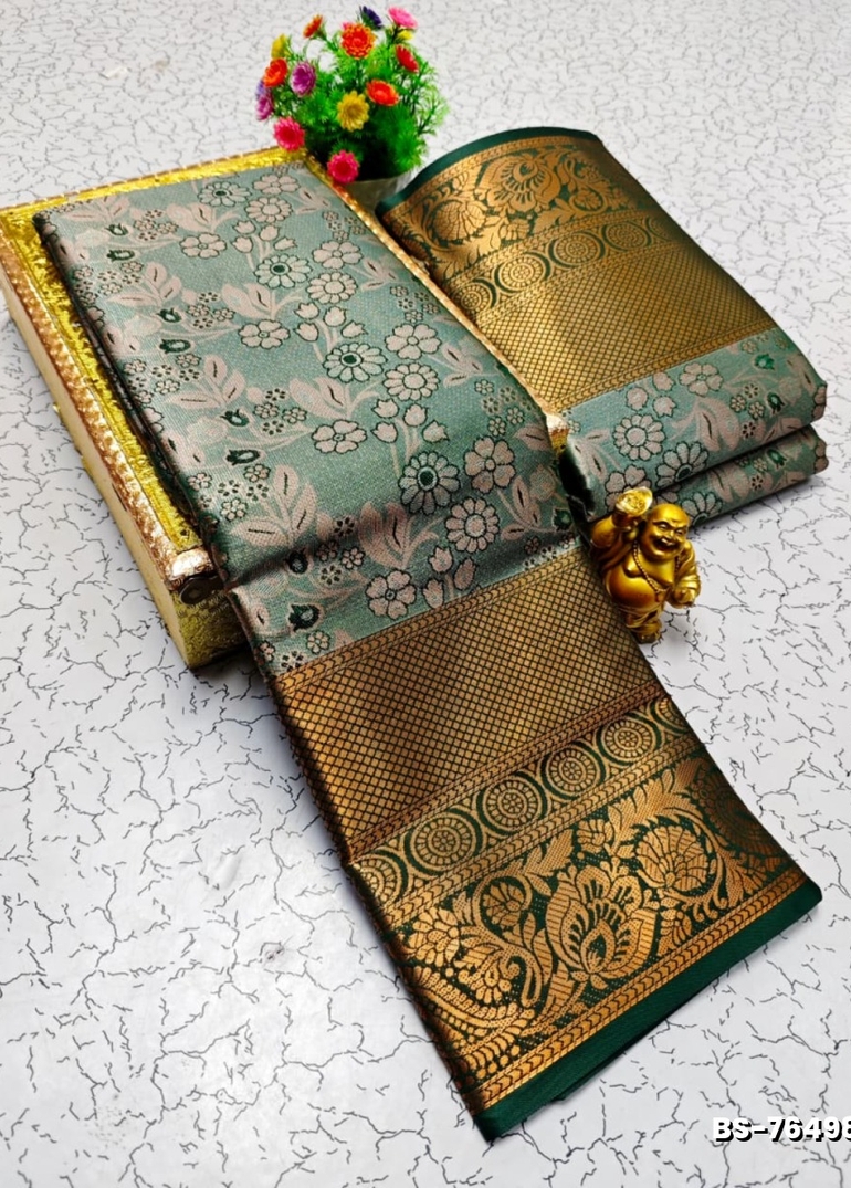 Premium Bridal Tissue Silk Saree with Intricate Zari Weave- METALLIC SILVAR (1)