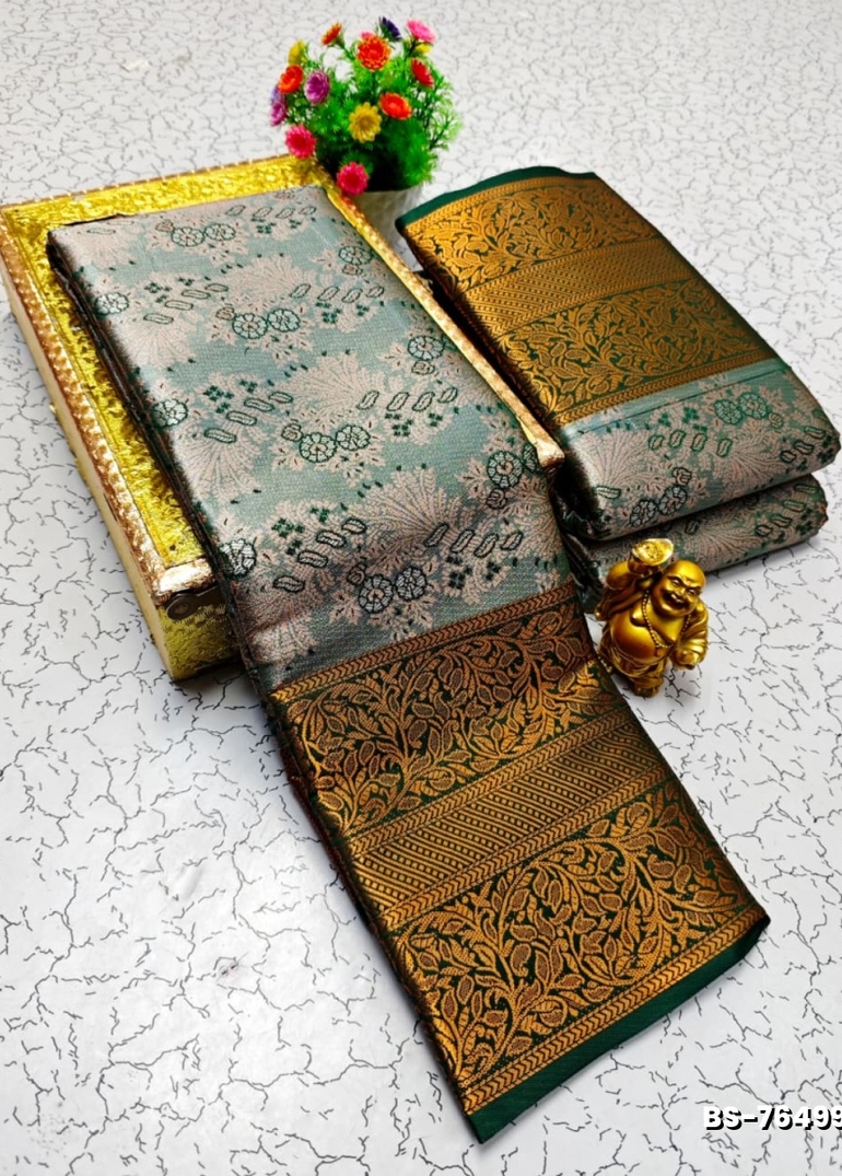 Premium Bridal Tissue Silk Saree with Intricate Zari Weave- LITE TEAL (7)